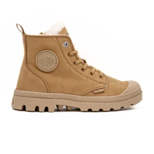 Bota Palladium Pampa Hi Zip em Camel vista lateral
