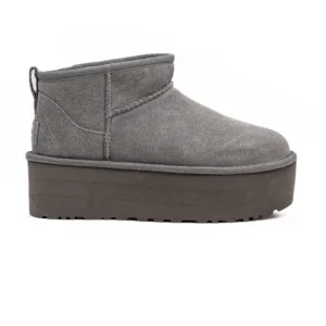 Bota UGG W Classic Ultra Mini Platform Cinzento vista lateral