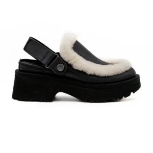 Chinelo UGG W New Heights Esmee Clog LTHR Preto vista lateral